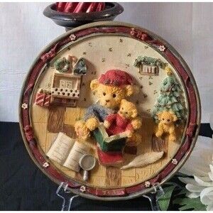 Teddy Bear Christmas Storytime Decorative Plate; 3D Image: 7 1/2" Diameter